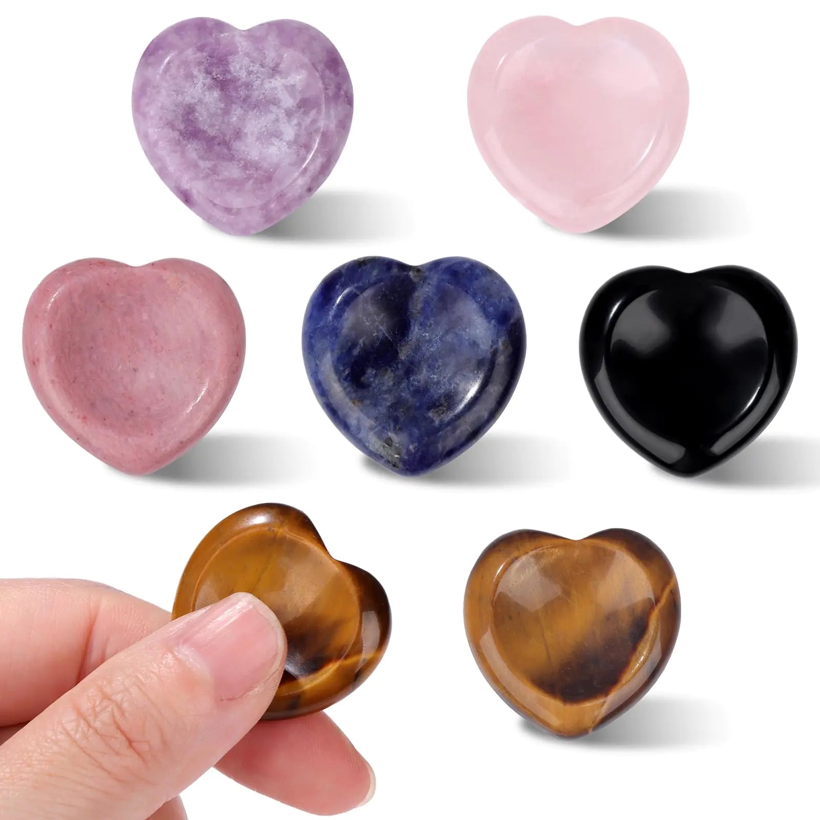 GolbalJew 6PCS Thumb Worry Stones for Anxiety Healing Crystals Sets Hand Carved Heart Crystals and Healing Stones Meditation Crystal Reiki Natural Relax Palm Stone for Anxiety Therapy Relief Small