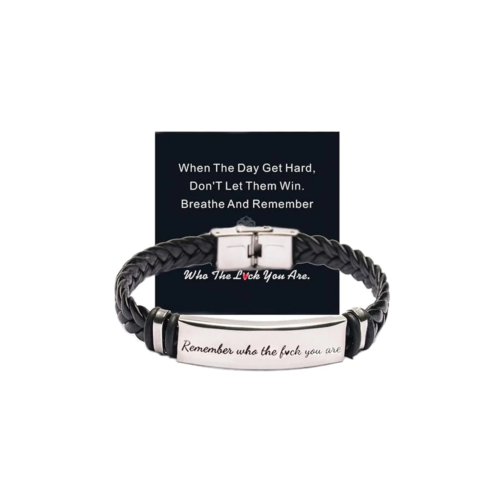 Remember Who The F You Are - Black Leather Aureoran Bracelet